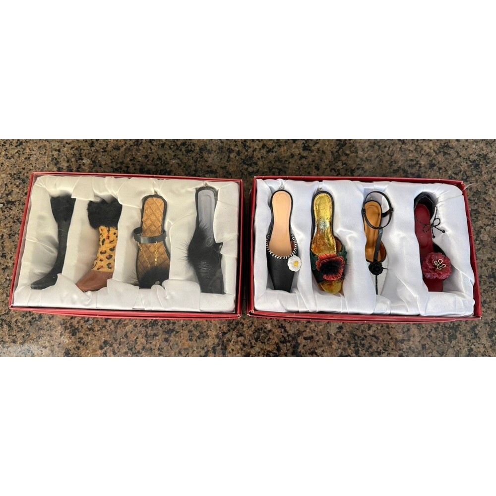 JC Penney Mini Shoe Sculptured Ornaments Set of 8 Boots Pumps Resin Boxed